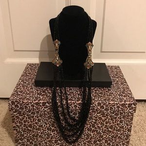 Heidi Daus Black Beaded with Multicolored Rhinestone Necklace